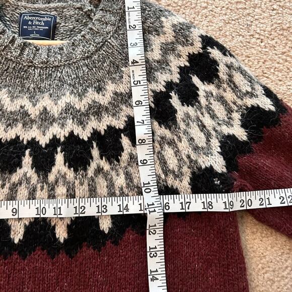 Abercrombie & Fitch Sweater‎ Pullover Maroon Gray Pattern Womens Large - Picture 8 of 9